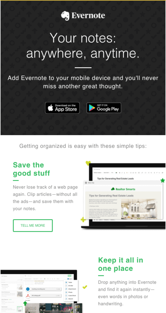 Welcome email Evernote