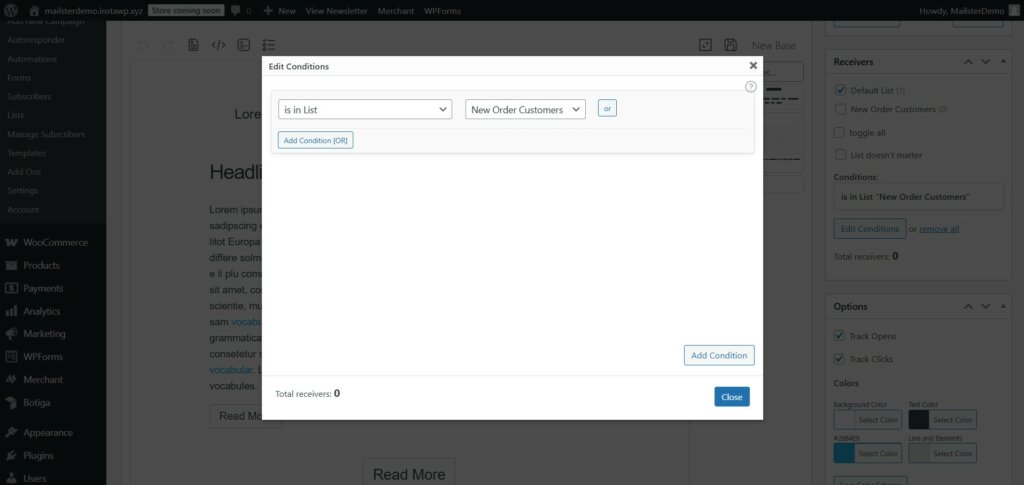 mailster adding condition to customized new order email