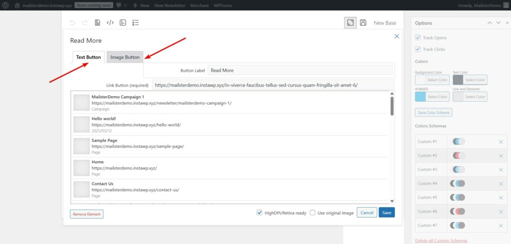 mailster email template adding button